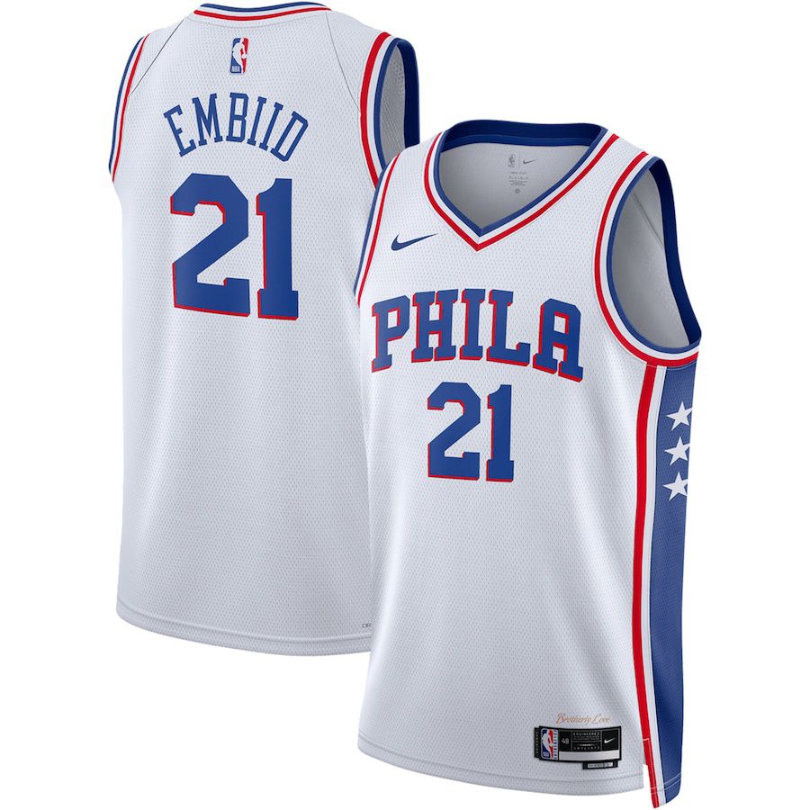 Men Philadelphia 76ers 21 Joel Embiid Nike White Association Edition 2022-23 Swingman NBA Jersey